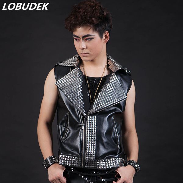 Black Rivet PU Leather Jacket Fur Leather Sleeveless Vest Coat Tide Male Singer DJ Rock Dancer Dance Costume Bar Stage Clothing
Black Rivet PU Leather Jacket Fur Leather Sleeveless Vest Coat Tide Male Singer DJ Rock Dancer Dance Costume Bar Stage Clothing