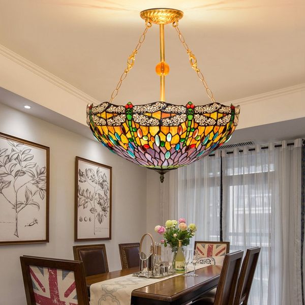 High End Stained Glass Lamps Living Room Dining Room Study Bar Chandelier Tiffany Baroque Bedroom Lamp European-style Anti-chandelier