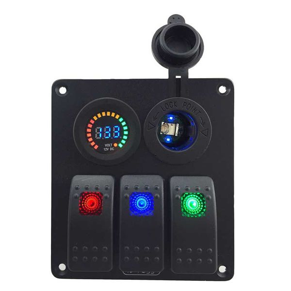 name:waterproof 3 gang 3-color rocker switch panel dc12v voltmeter power charger socket for marine boat car rv vehicles
name:waterproof 3 gang 3-color rocker switch panel dc12v voltmeter power charger socket for marine boat car rv vehicles