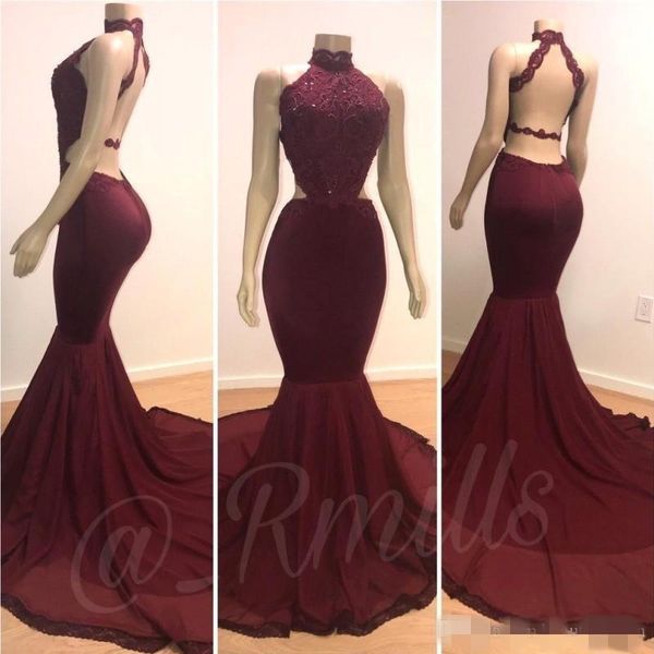 burgundy halter mermaid prom dresses backless sweep train 2019 party gowns applique sequins plus size formal occasion wear, Black
burgundy halter mermaid prom dresses backless sweep train 2019 party gowns applique sequins plus size formal occasion wear, Black