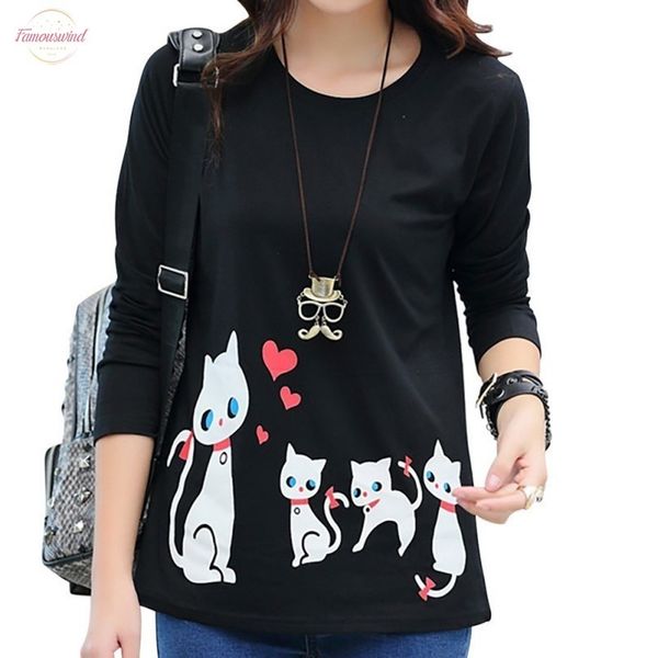 2020 autumn new casual women t shirt round neck cat print pullover long sleeve basic bottoming shirt, White
2020 autumn new casual women t shirt round neck cat print pullover long sleeve basic bottoming shirt, White