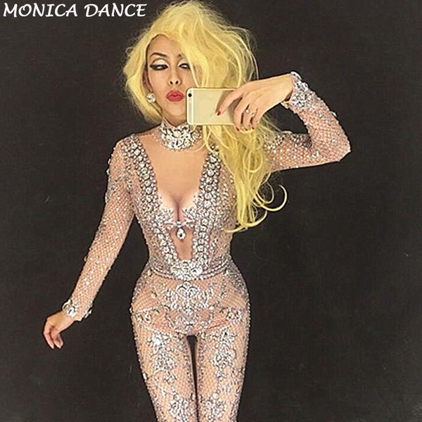 women stage net yarn transparent jumpsuit silver glass sparkling crystals white pearls nightclub party stage wear costumes, Black;red
women stage net yarn transparent jumpsuit silver glass sparkling crystals white pearls nightclub party stage wear costumes, Black;red