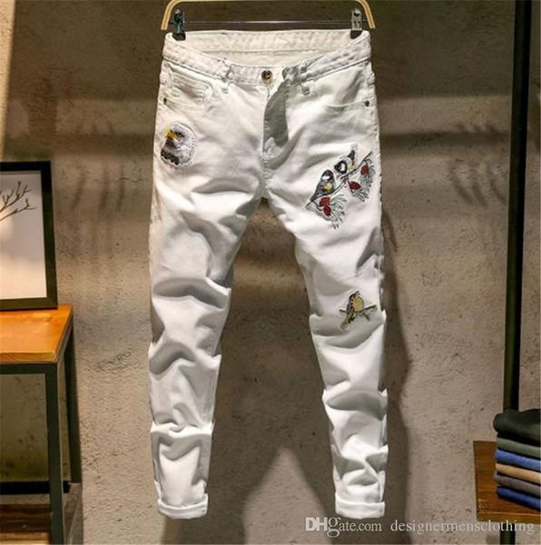 flower and bird embroidery print mens designer jeans fashion spring white long skinny mens jean pants, Blue
flower and bird embroidery print mens designer jeans fashion spring white long skinny mens jean pants, Blue