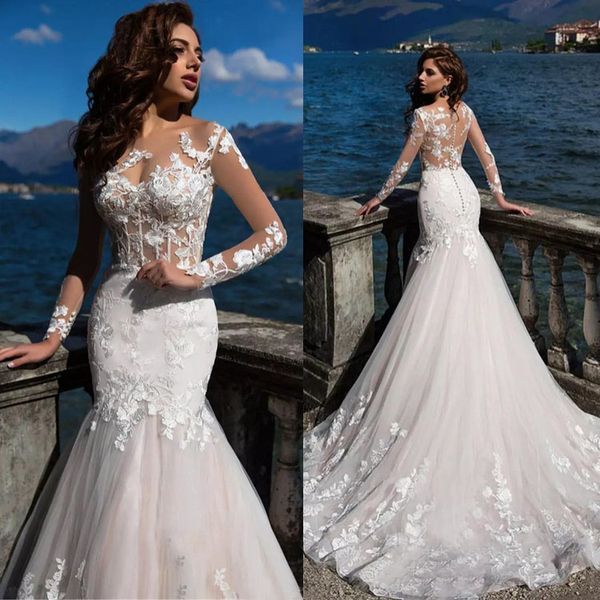 2020 mermaid wedding dresses sheer long sleeve backless appliqued bridal gowns illusion bodice beach wedding dress vestidos de novia, White
2020 mermaid wedding dresses sheer long sleeve backless appliqued bridal gowns illusion bodice beach wedding dress vestidos de novia, White