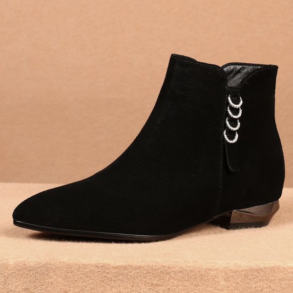 women's genuine suede leather flats ankle boots side zip autumn spring new short booties boots shoes for women sale, Black
women's genuine suede leather flats ankle boots side zip autumn spring new short booties boots shoes for women sale, Black