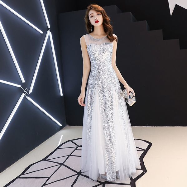 silver sequined long prom dress 2019 es2690-1 elegant a line o neck sleeveless tulle evening party gowns vestido de fiesta noche, White;black
silver sequined long prom dress 2019 es2690-1 elegant a line o neck sleeveless tulle evening party gowns vestido de fiesta noche, White;black