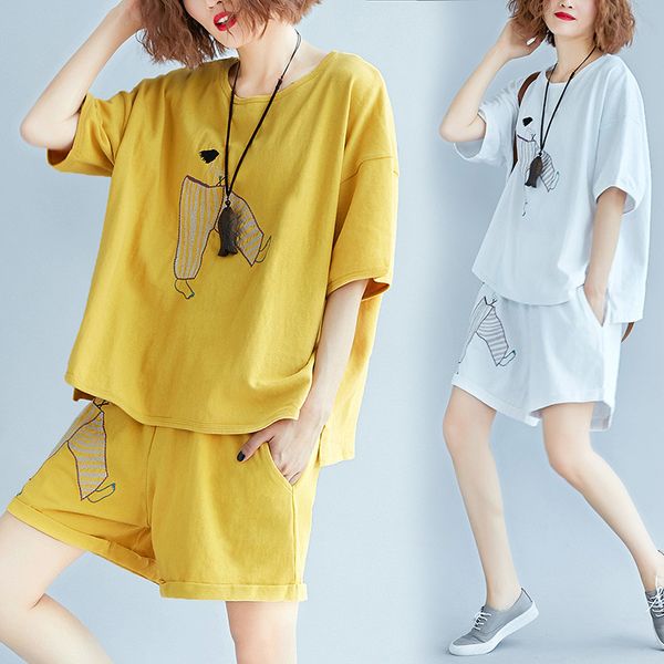 plus size 3xl two piece sets women's summer korean outfits yellow white print short sleeve t shirts shorts suit female
plus size 3xl two piece sets women's summer korean outfits yellow white print short sleeve t shirts shorts suit female