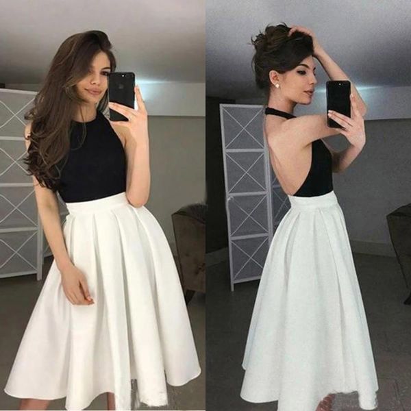 setwell halter a-line prom dresses sleeveless backless pleated white and black knee length evening party gowns
setwell halter a-line prom dresses sleeveless backless pleated white and black knee length evening party gowns