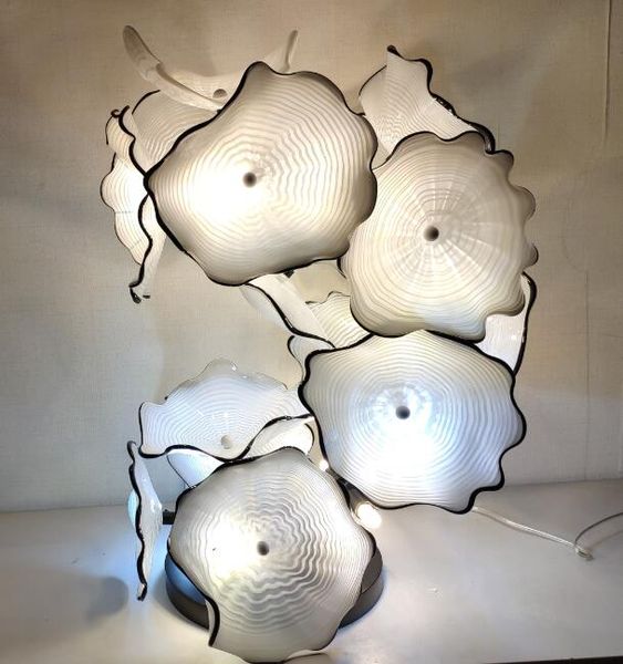 Contemporary Murano Glass Plates Floor Lamps Flower Design Glass Art Sculpture Standing Lamp Modern Decor In White Color