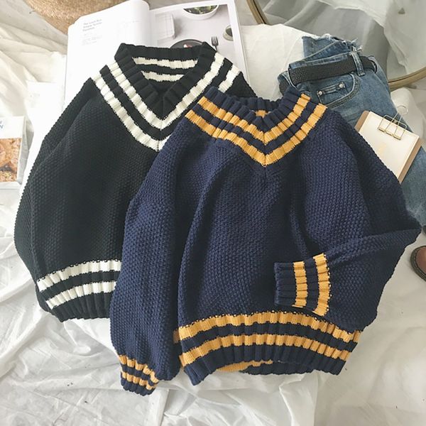 sweater kintted female pullovers v-neck new casual long sleeve fashion sweet loose sweater for women warm knitted jumper, White;black
sweater kintted female pullovers v-neck new casual long sleeve fashion sweet loose sweater for women warm knitted jumper, White;black