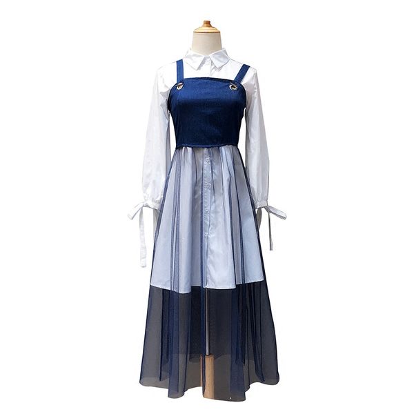 new autumn fashion women's sets elegant bow medium-long white blouses + strap denim patchwork gauze dress female suits, Gray
new autumn fashion women's sets elegant bow medium-long white blouses + strap denim patchwork gauze dress female suits, Gray