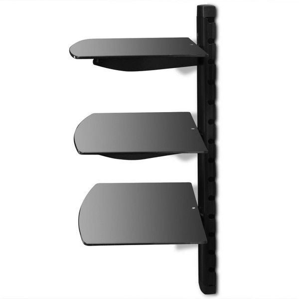 3-tier wall mounted glass dvd shelf black living room furniture 
3-tier wall mounted glass dvd shelf black living room furniture