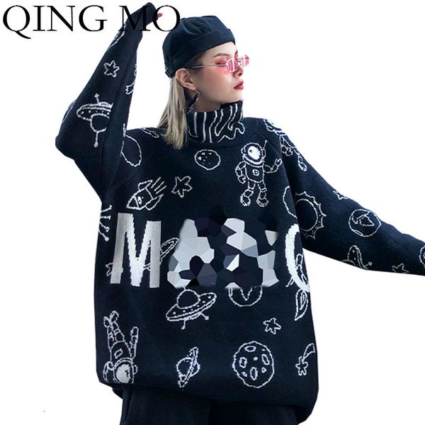 qing mo black women turtleneck sweater 2019 women personality printed sweater female winter knitted oversized zqy2469, White;black
qing mo black women turtleneck sweater 2019 women personality printed sweater female winter knitted oversized zqy2469, White;black