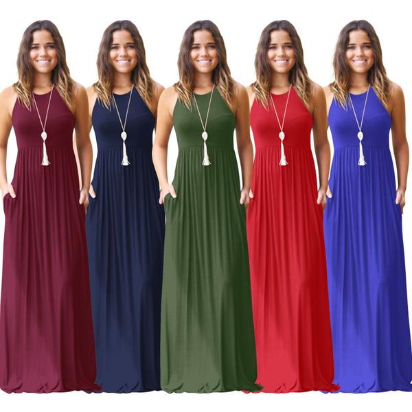 casual vestidos plus size dress women summer solid maxi dresses spaghetti straps sleeveless loose long dress with pockets, Black;gray
casual vestidos plus size dress women summer solid maxi dresses spaghetti straps sleeveless loose long dress with pockets, Black;gray