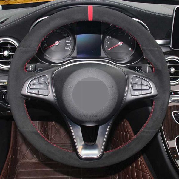 dkceis ручной работы черный нескользящая мягкая замша красный маркер крышка рулевого колеса автомобиля для c300 c180 c200 b200 c260