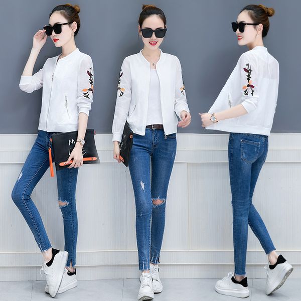 spring and autumn summer 2019 new embroidered baseball suit white sunscreen thin jacket women casual korean short jacket tide, Black;brown
spring and autumn summer 2019 new embroidered baseball suit white sunscreen thin jacket women casual korean short jacket tide, Black;brown