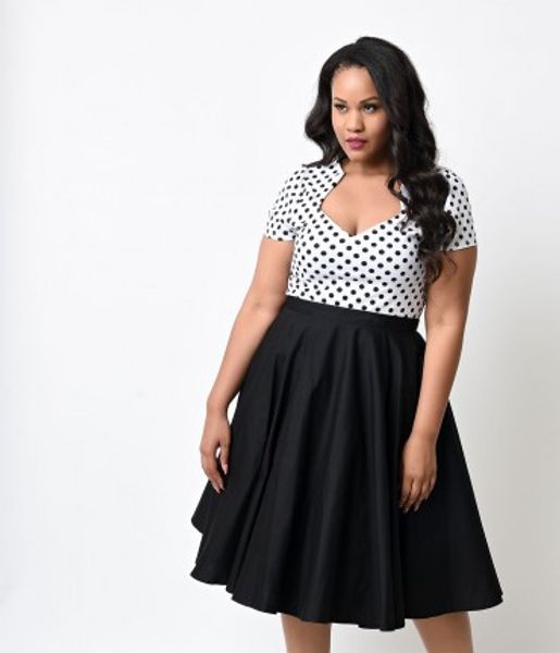 plus size women dress rockabilly vintage style polka dots stretch cotton fit and flare swing valentines day women dresses, White;black
plus size women dress rockabilly vintage style polka dots stretch cotton fit and flare swing valentines day women dresses, White;black