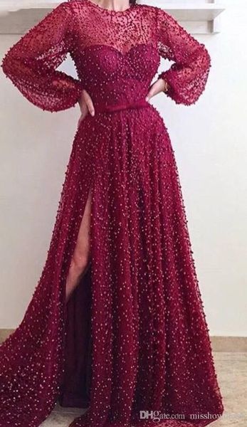arabic dubai burgundy long sleeves evening dresses beads pearls high side split floor length prom gowns elegant evening party wear custom, Black
arabic dubai burgundy long sleeves evening dresses beads pearls high side split floor length prom gowns elegant evening party wear custom, Black