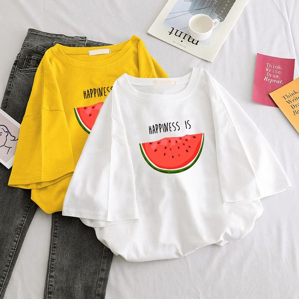 happiness is watermelon print retro harajuku short-sleeved women's t-shirt casual soft female t shirt women plus size femme top, White
happiness is watermelon print retro harajuku short-sleeved women's t-shirt casual soft female t shirt women plus size femme top, White