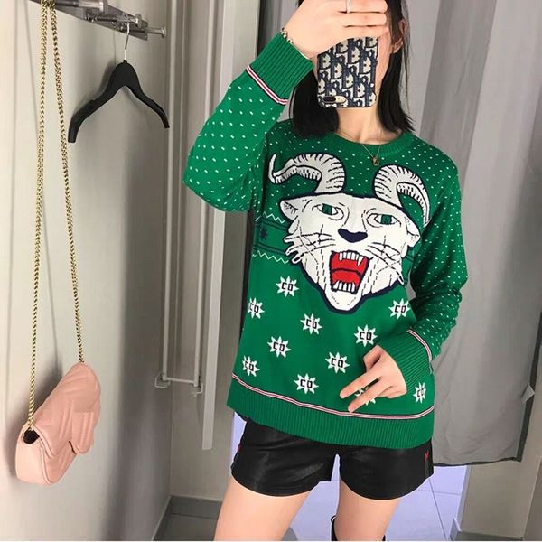 2019 fashion tiger print women green sweaters pullovers runway long sleeve autumn winter female knitted sweater jumper clothes, White;black
2019 fashion tiger print women green sweaters pullovers runway long sleeve autumn winter female knitted sweater jumper clothes, White;black
