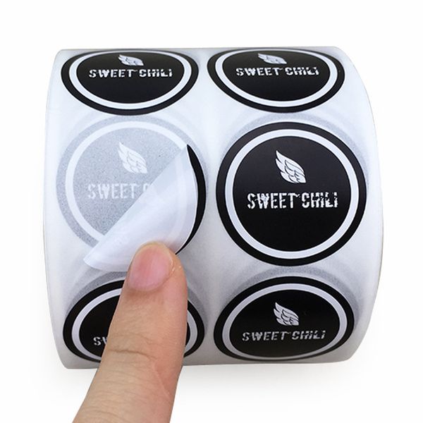 Custom Round Food Logo Labels Sticker Roll Package Vinyl Adhesive Sticker On Food Package Black And White Company Logo Sticker