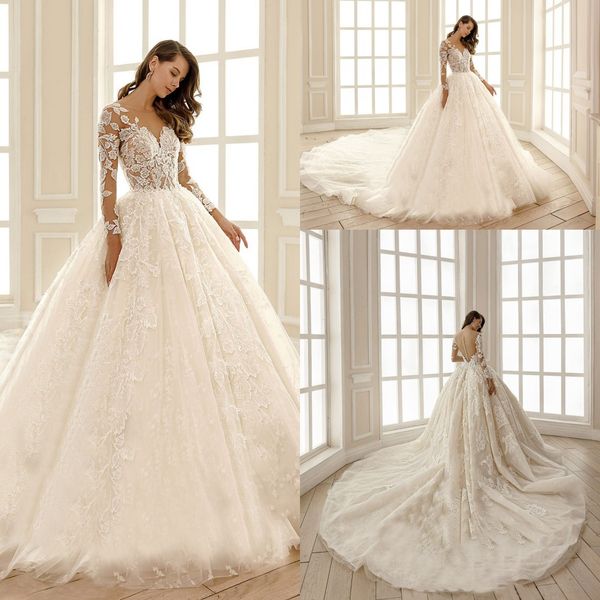 2020 ball gown wedding dresses jewel long sleeves lace appliques castle bridal gowns custom made button back sweep train wedding dress, White
2020 ball gown wedding dresses jewel long sleeves lace appliques castle bridal gowns custom made button back sweep train wedding dress, White