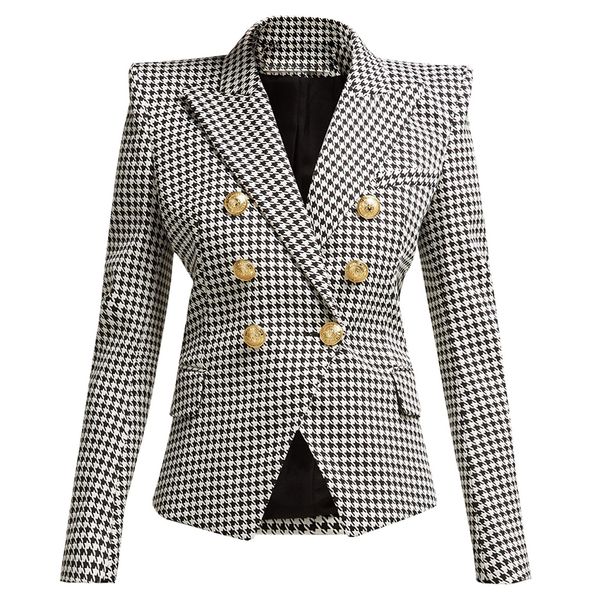 new fashion 2019 designer blazer women's long sleeve metal lion buttons houndstooth print blazer jacket, White;black
new fashion 2019 designer blazer women's long sleeve metal lion buttons houndstooth print blazer jacket, White;black