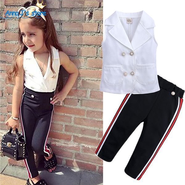 fashion girls clothing sets new summer 2020 sleeveless shirt + striated black pants 2pcs suit casual children clothes set tz641, White
fashion girls clothing sets new summer 2020 sleeveless shirt + striated black pants 2pcs suit casual children clothes set tz641, White