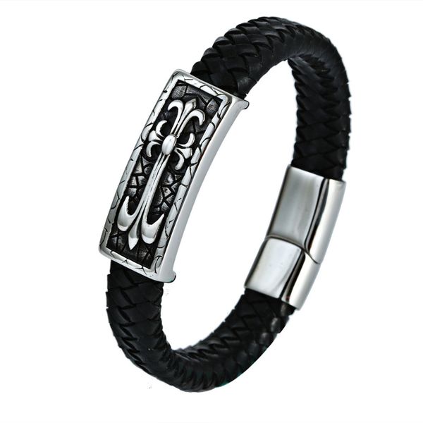 new style accessories stainless steel weave leather bracelet retro titanium steel cross flower bracelets scout flower leather br, Silver
new style accessories stainless steel weave leather bracelet retro titanium steel cross flower bracelets scout flower leather br, Silver