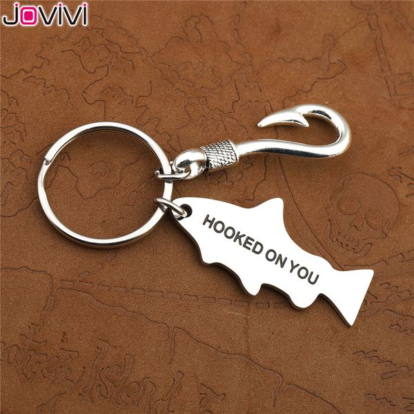 jovivi custom hooked on you keychain key ring stainless steel fish hook charm fishing keychain fisherman father's day gift, Silver
jovivi custom hooked on you keychain key ring stainless steel fish hook charm fishing keychain fisherman father's day gift, Silver