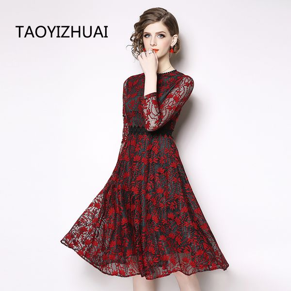 taoyizhuai summer new arrival vintage women dress a line knee length o neck hollow out three quarter sleeves elegant dress, Black;gray
taoyizhuai summer new arrival vintage women dress a line knee length o neck hollow out three quarter sleeves elegant dress, Black;gray