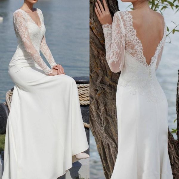 vintage long sleeve lace mermaid wedding dresses v neck backless sweep train boho full lace country bridal dress, White
vintage long sleeve lace mermaid wedding dresses v neck backless sweep train boho full lace country bridal dress, White