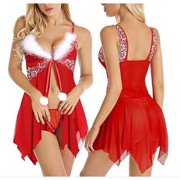 women open front white floral lace festive red mesh babydoll christmas holiday chemise with white fuzzy trim and handkerchief hem details, Black;white
women open front white floral lace festive red mesh babydoll christmas holiday chemise with white fuzzy trim and handkerchief hem details, Black;white