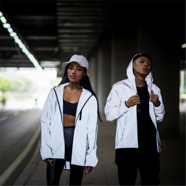 long sleeved reflective jacket men / women harajuku windbreaker jackets hooded hip-hop streetwear night shiny zipper coats#g3, Black;brown
long sleeved reflective jacket men / women harajuku windbreaker jackets hooded hip-hop streetwear night shiny zipper coats#g3, Black;brown