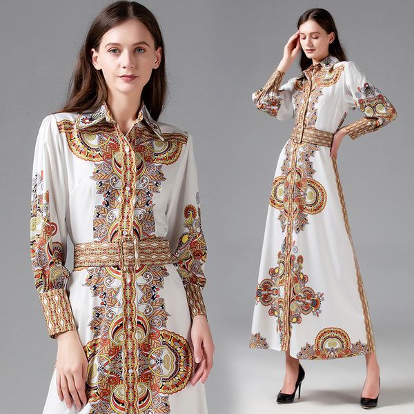 summer runway shirt dress women print autumn turn down collar laces up floor-length long sleeve floral ladies dresses, White
summer runway shirt dress women print autumn turn down collar laces up floor-length long sleeve floral ladies dresses, White
