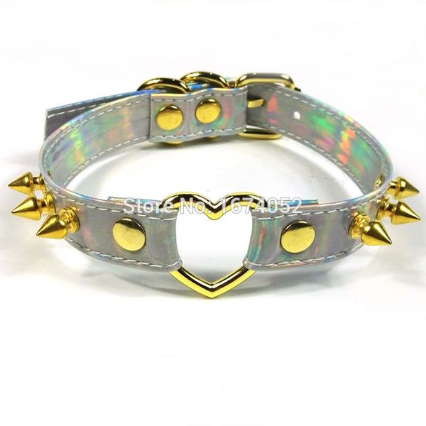 harajuku lolita handmade women's holographic choker gold metal spikes collar spiked studded heart shaped buckle laser necklace, Silver
harajuku lolita handmade women's holographic choker gold metal spikes collar spiked studded heart shaped buckle laser necklace, Silver