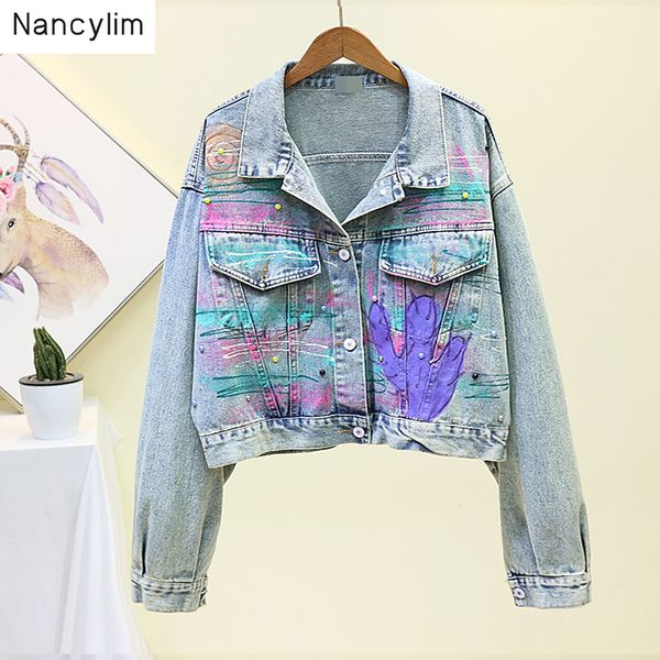 fall spring new painted graffiti hand-painted alphabet jeans short coat women's loose long sleeve student jacket jackets, Black;brown
fall spring new painted graffiti hand-painted alphabet jeans short coat women's loose long sleeve student jacket jackets, Black;brown