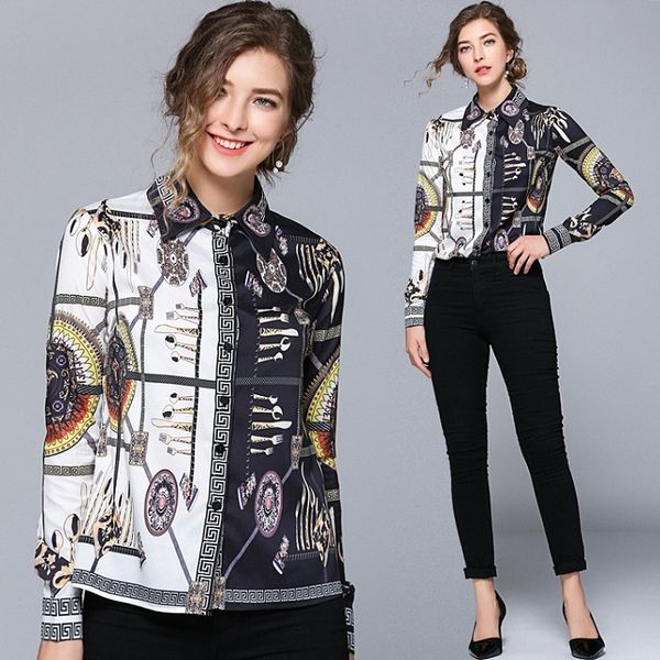 2020 luxury baroque print vintage shirts plus size women long sleeve lapel neck casual ladies runway blouses slim office button shirts, White
2020 luxury baroque print vintage shirts plus size women long sleeve lapel neck casual ladies runway blouses slim office button shirts, White