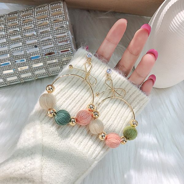 925 silver needle fashion exaggerated wool ball earrings for women korean sweet bowknot earrings female birthday gift, Golden
925 silver needle fashion exaggerated wool ball earrings for women korean sweet bowknot earrings female birthday gift, Golden