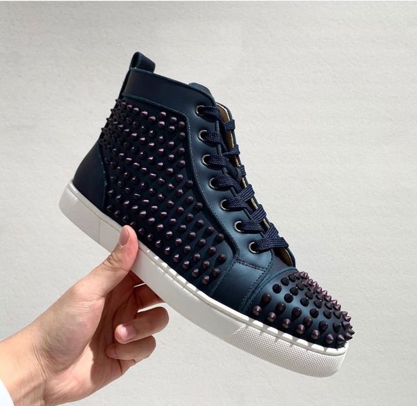 navy leather spikes sneakers for men women red bottom shoes luxury designer brand rivets trainer skateboarding party dress wedding, Black
navy leather spikes sneakers for men women red bottom shoes luxury designer brand rivets trainer skateboarding party dress wedding, Black