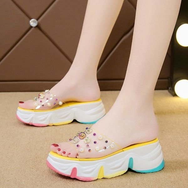 lucyever 2020 summer new wedge clear pvc slippers women colorful bead thick bottom beach slides female fashion platform sandals, Black
lucyever 2020 summer new wedge clear pvc slippers women colorful bead thick bottom beach slides female fashion platform sandals, Black