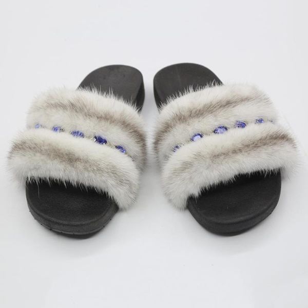 women real slippers diamond crystal real fur slides female sandals cute plush shoes, Black
women real slippers diamond crystal real fur slides female sandals cute plush shoes, Black