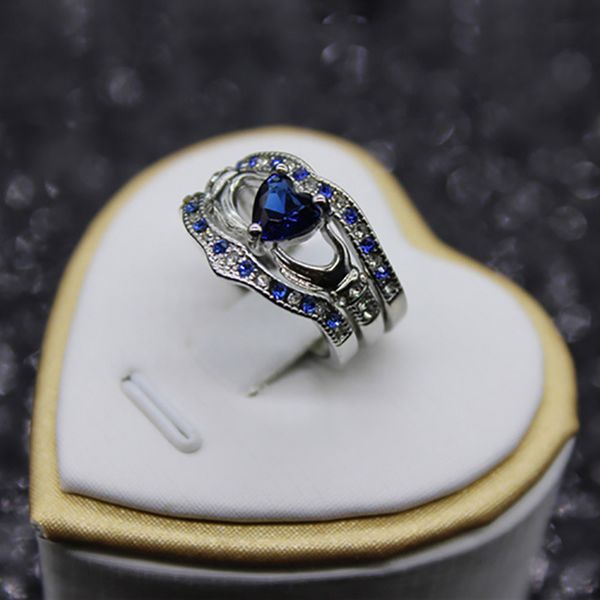 ol women's set ring ring both hands hold in both hands blue color center form an crown white gold: war in paradise zircon, Silver
ol women's set ring ring both hands hold in both hands blue color center form an crown white gold: war in paradise zircon, Silver