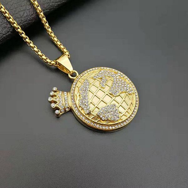 hip hop bling iced out gold color stainless steel crown globe pendants necklaces for men rapper jewelry drop shipping, Silver
hip hop bling iced out gold color stainless steel crown globe pendants necklaces for men rapper jewelry drop shipping, Silver
