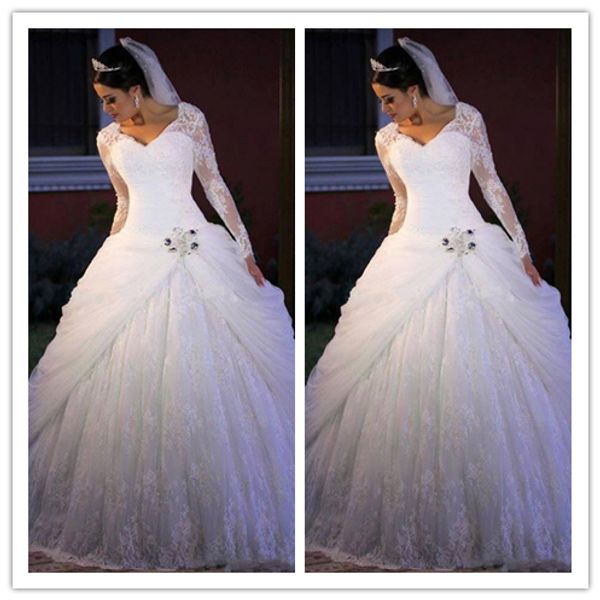 sweetheart ball gown wedding dresses long sleeve lace applique floor length bridal wedding gowns vestidos de novia, White
sweetheart ball gown wedding dresses long sleeve lace applique floor length bridal wedding gowns vestidos de novia, White