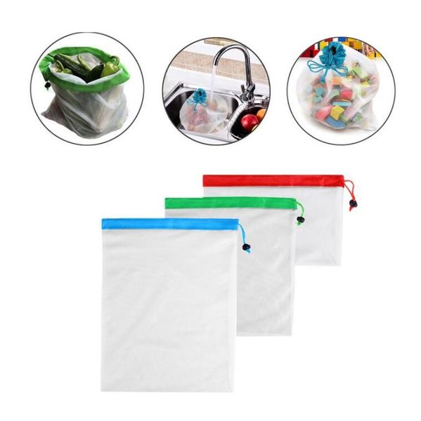 

reusable produce mesh shopping bags eco-friendly mesh vegetable fruit toys storage pouch hand totes home storage bag
