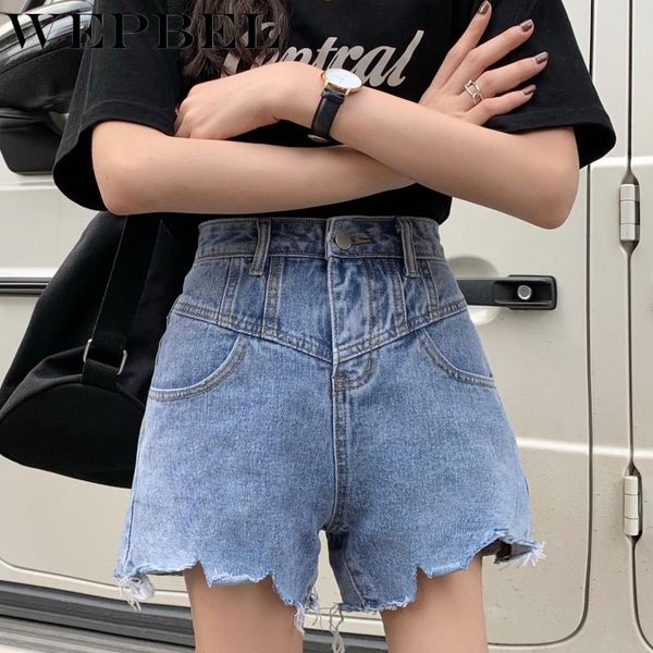 wepbel women's summer denim shorts female high waist spliced slim loose wild irregular wide-leg denim shorts, Blue
wepbel women's summer denim shorts female high waist spliced slim loose wild irregular wide-leg denim shorts, Blue
