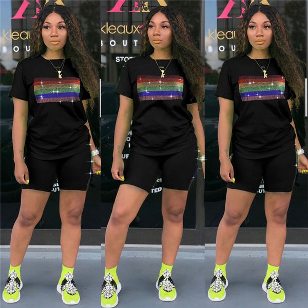 summer girls rhinestone 2pcs sets rainbow striped solid fashion ladies 2pcs pants short sleeve pockets casual female tracksuits, White
summer girls rhinestone 2pcs sets rainbow striped solid fashion ladies 2pcs pants short sleeve pockets casual female tracksuits, White