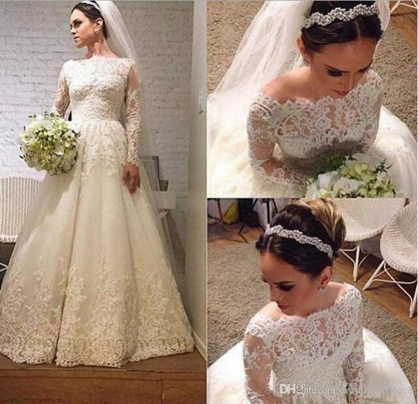 elegant boat neck long sleeve lace wedding dresses appliques lace bridal wedding gowns vestido de casamento robe de mariee, White
elegant boat neck long sleeve lace wedding dresses appliques lace bridal wedding gowns vestido de casamento robe de mariee, White