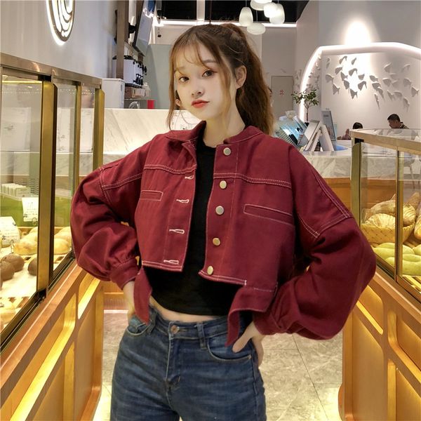 2019 spring women's new small jacket lantern long sleeve single-breasted short coat denim jacket student female, Black;brown
2019 spring women's new small jacket lantern long sleeve single-breasted short coat denim jacket student female, Black;brown